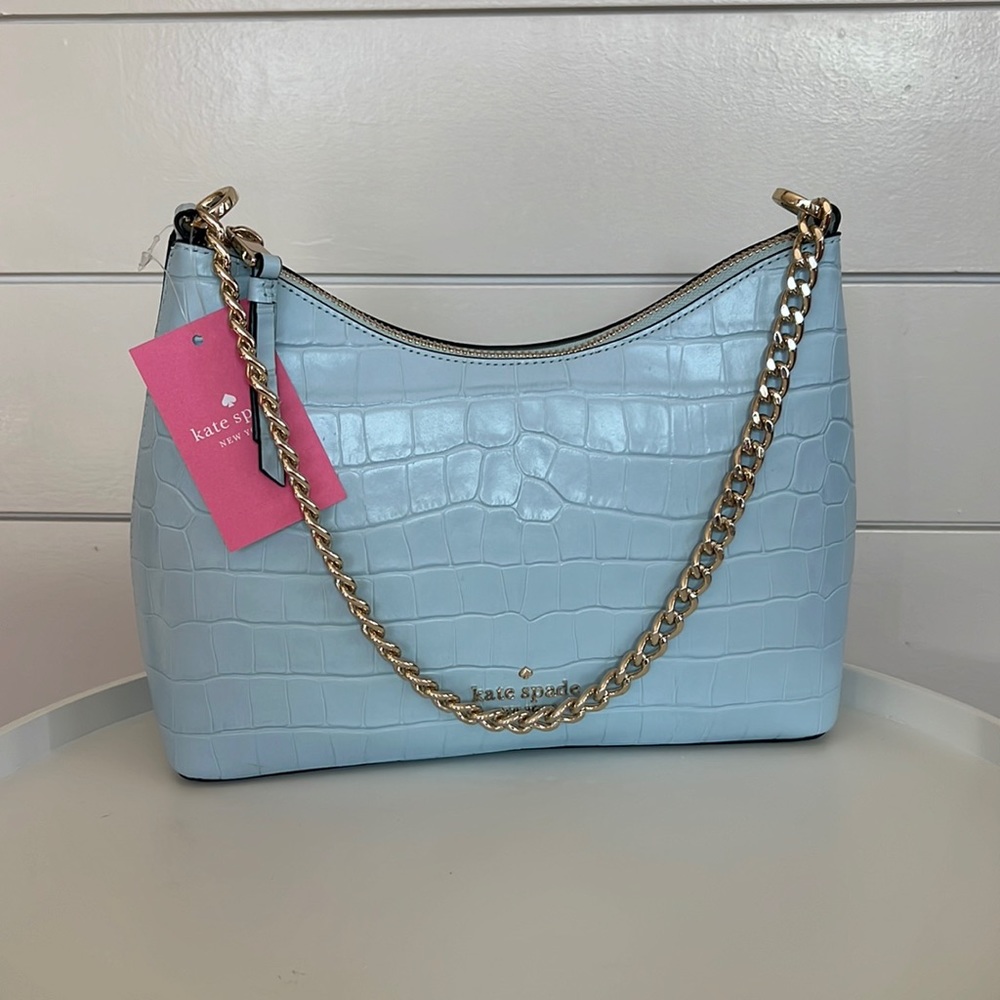 NWT KATE SPADE ZIPPY CROCO EMBOSSED LEATHER IN FROSTY SKY